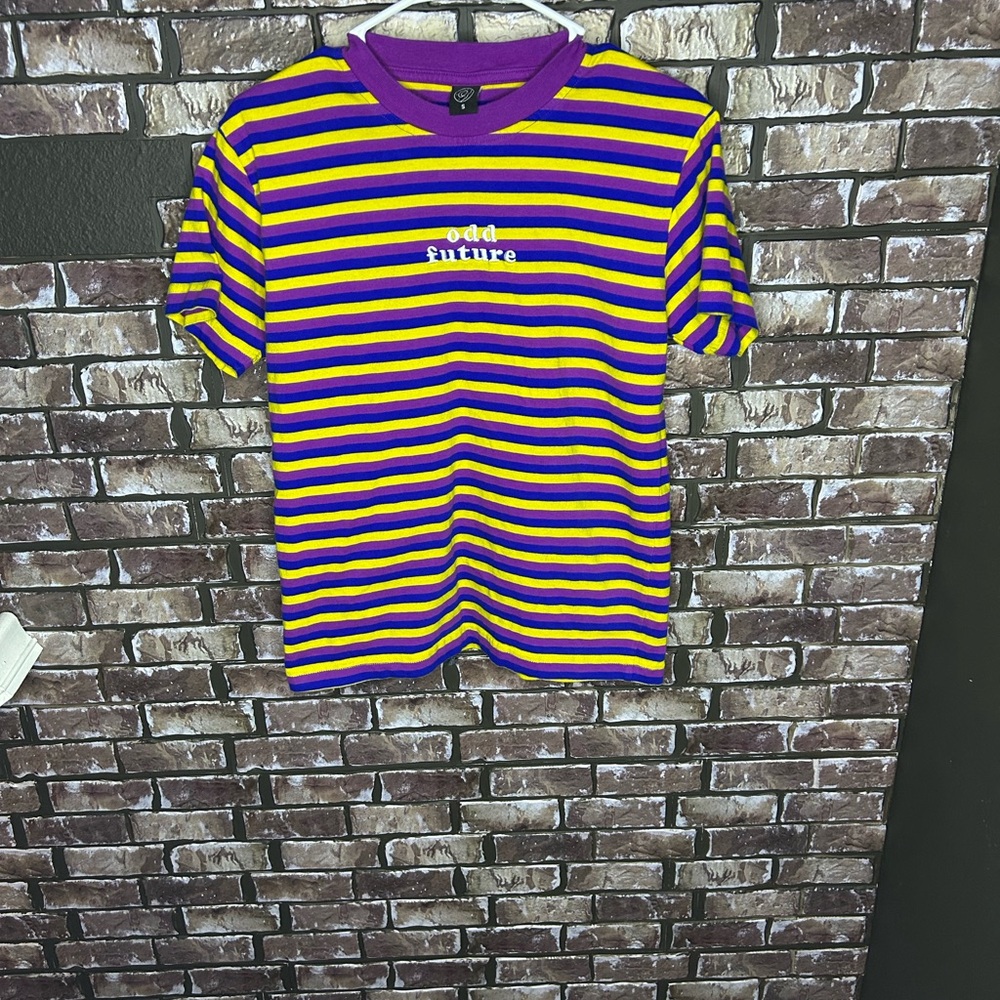 Odd Future Striped Tee | Purple Yellow Blue | Size S